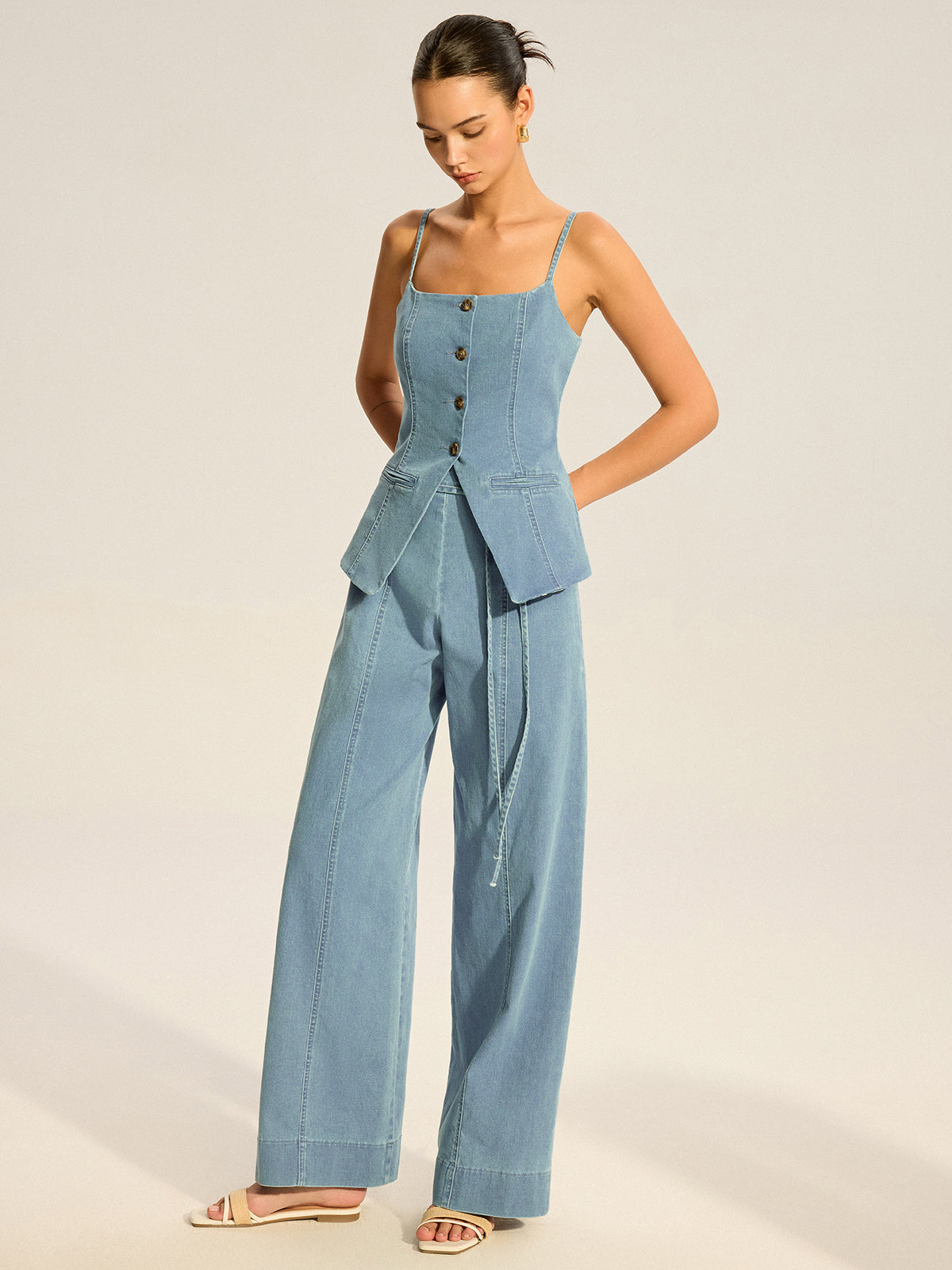 Ensemble gilet caraco et pantalon en jean