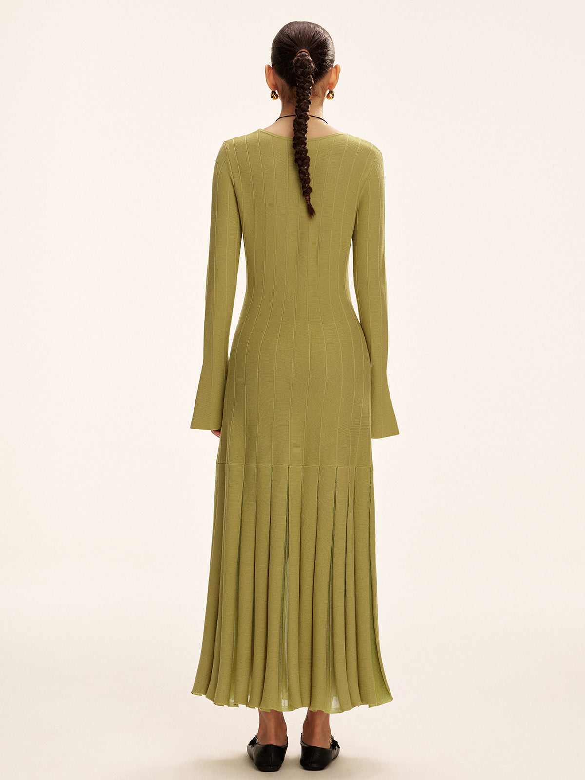 Mesh Pleated Hem Knit Maxi Dress