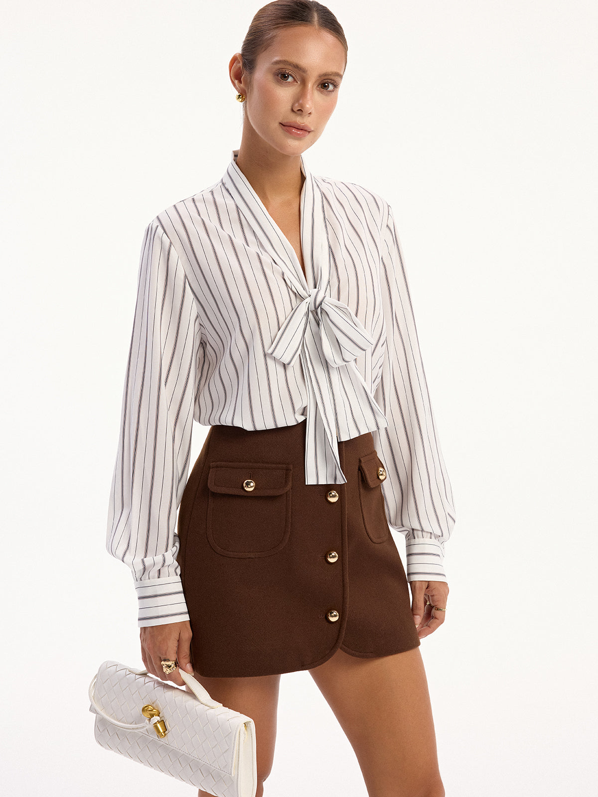 Striped Tie-Neck Long Sleeve Shirt