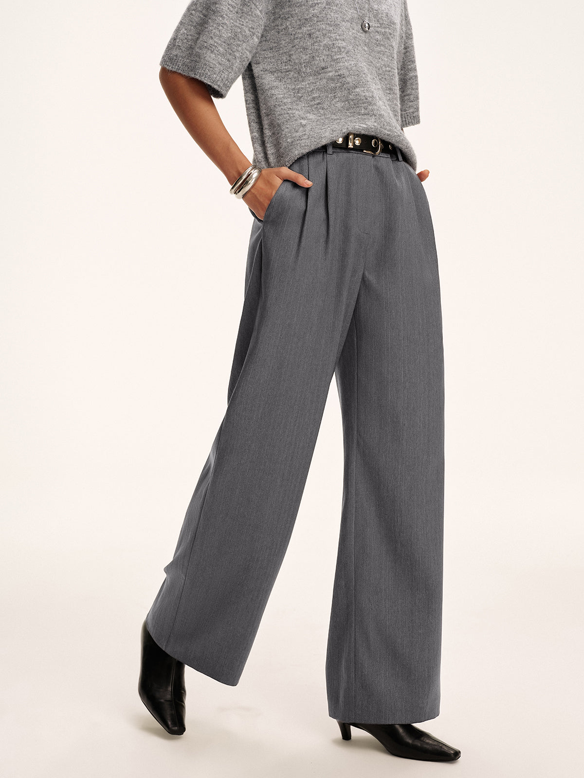 Pantalon plissé en mélange de coton sans ceinture