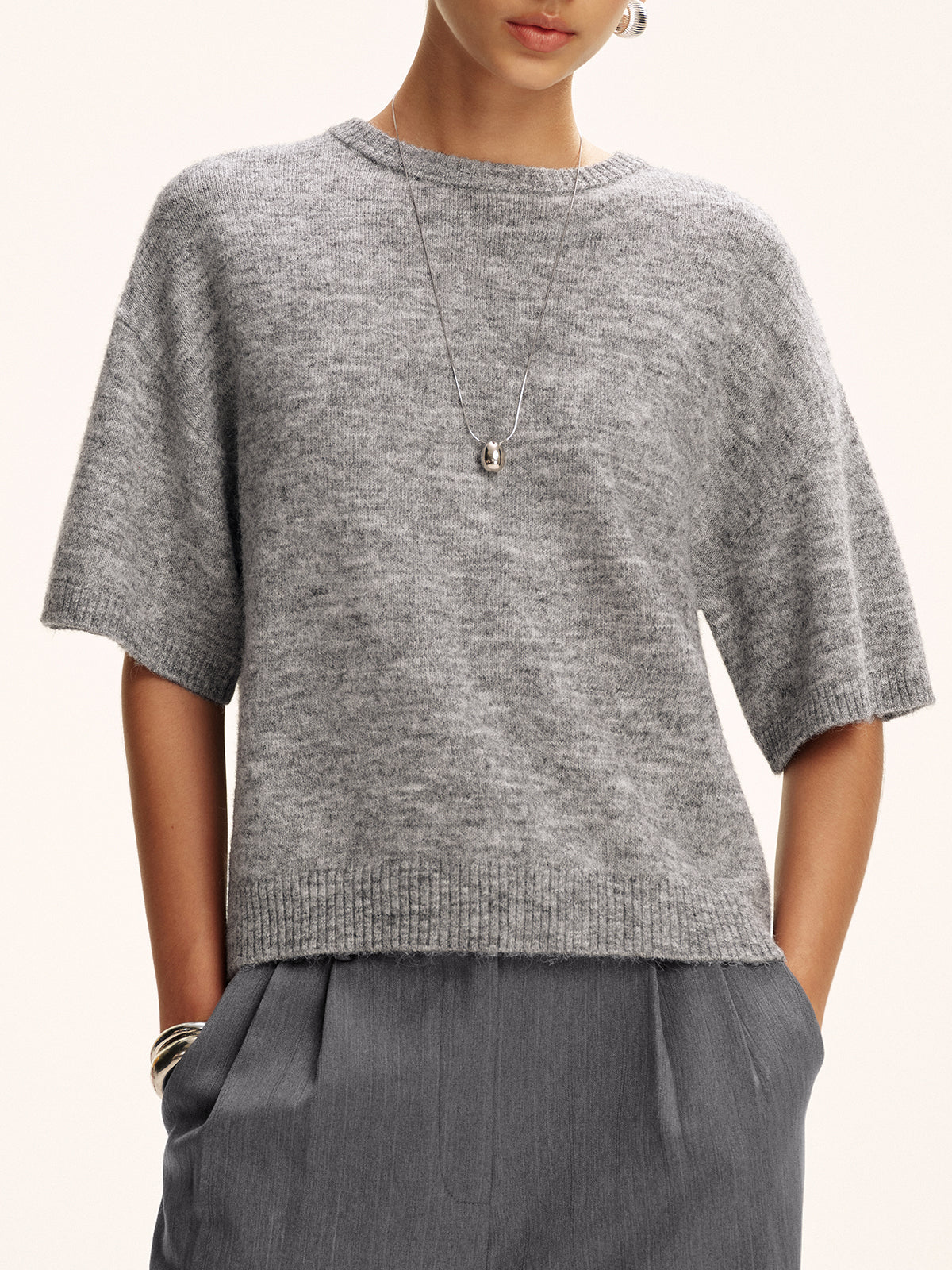 Pull à manches courtes en mélange de laine