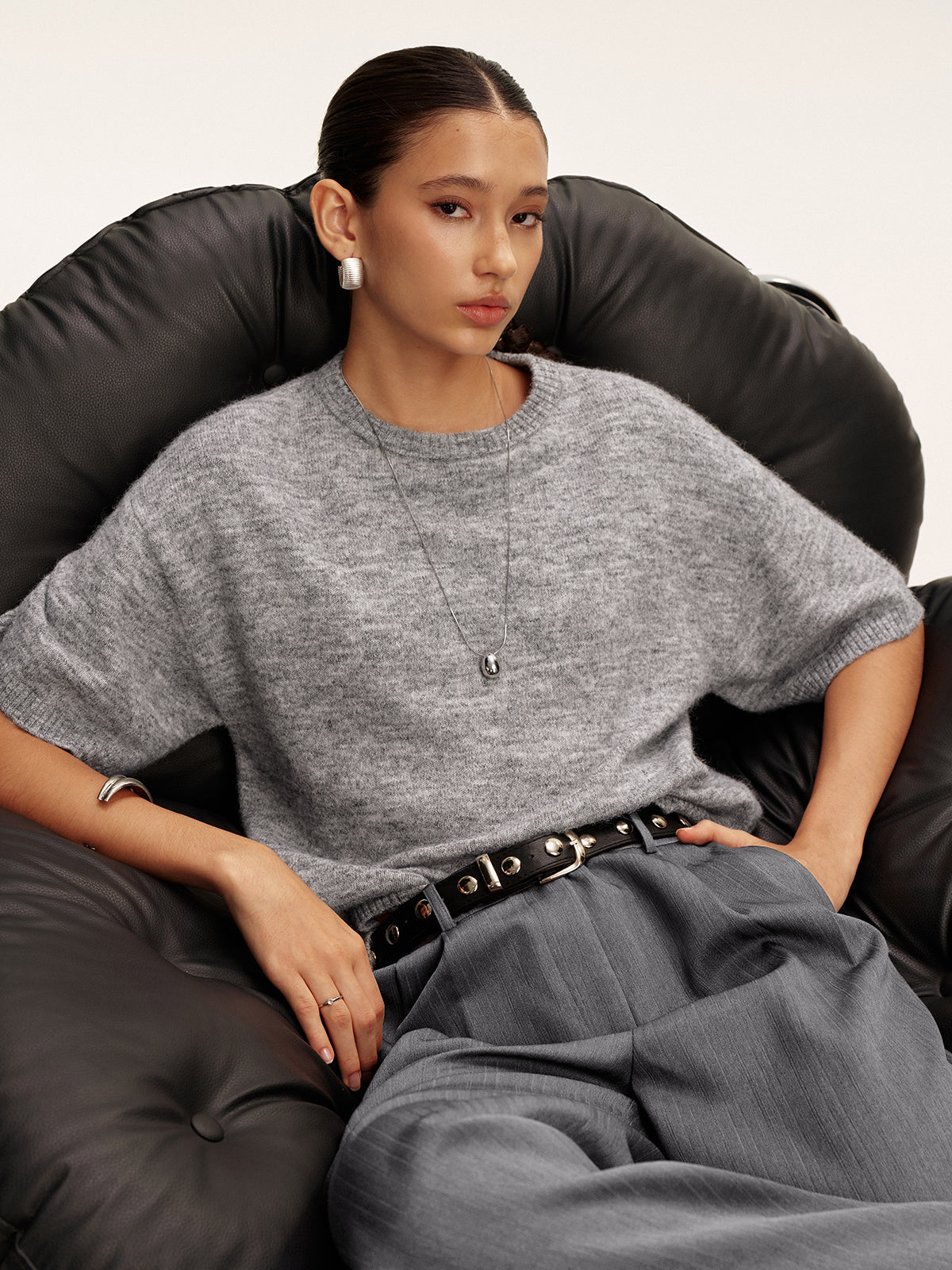 Pull à manches courtes en laine mélangée