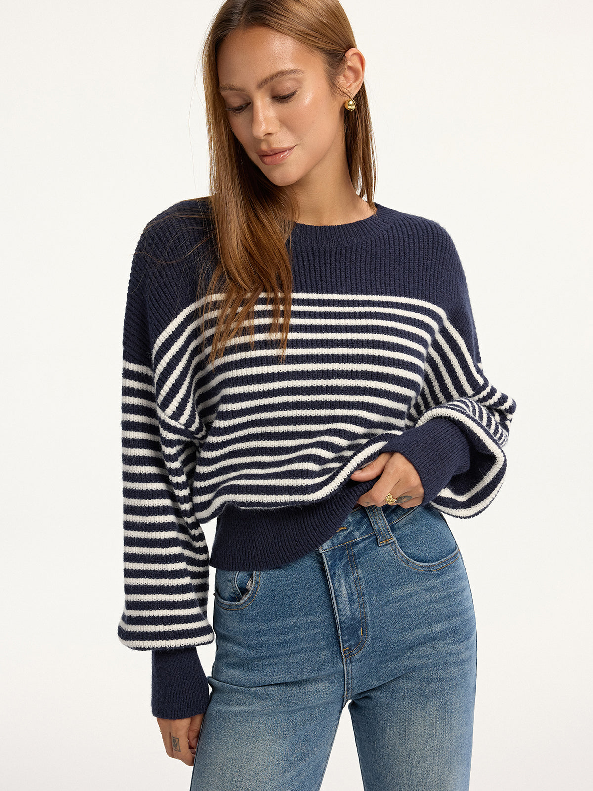 Pull côtelé rayé