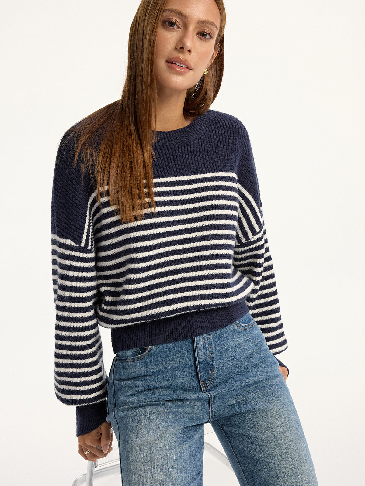 Pull côtelé rayé
