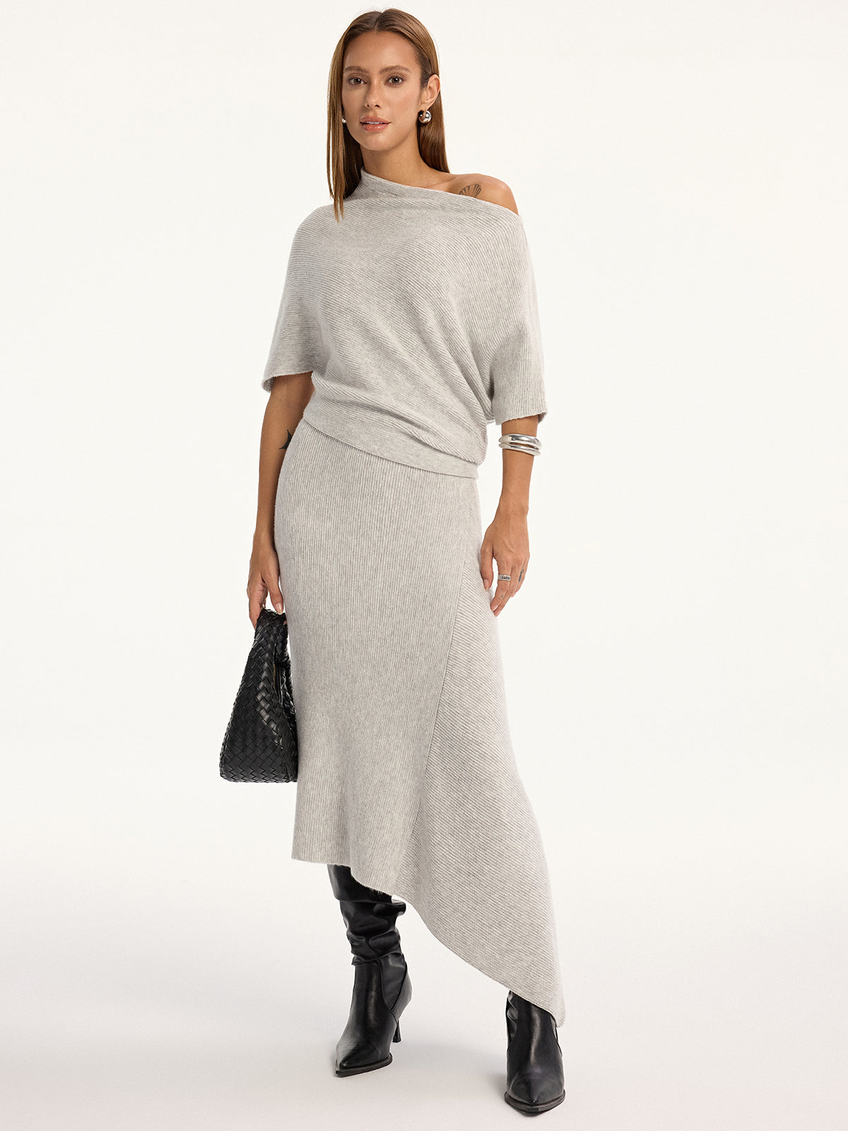 Asymmetric Wool-Blend Midi Skirt