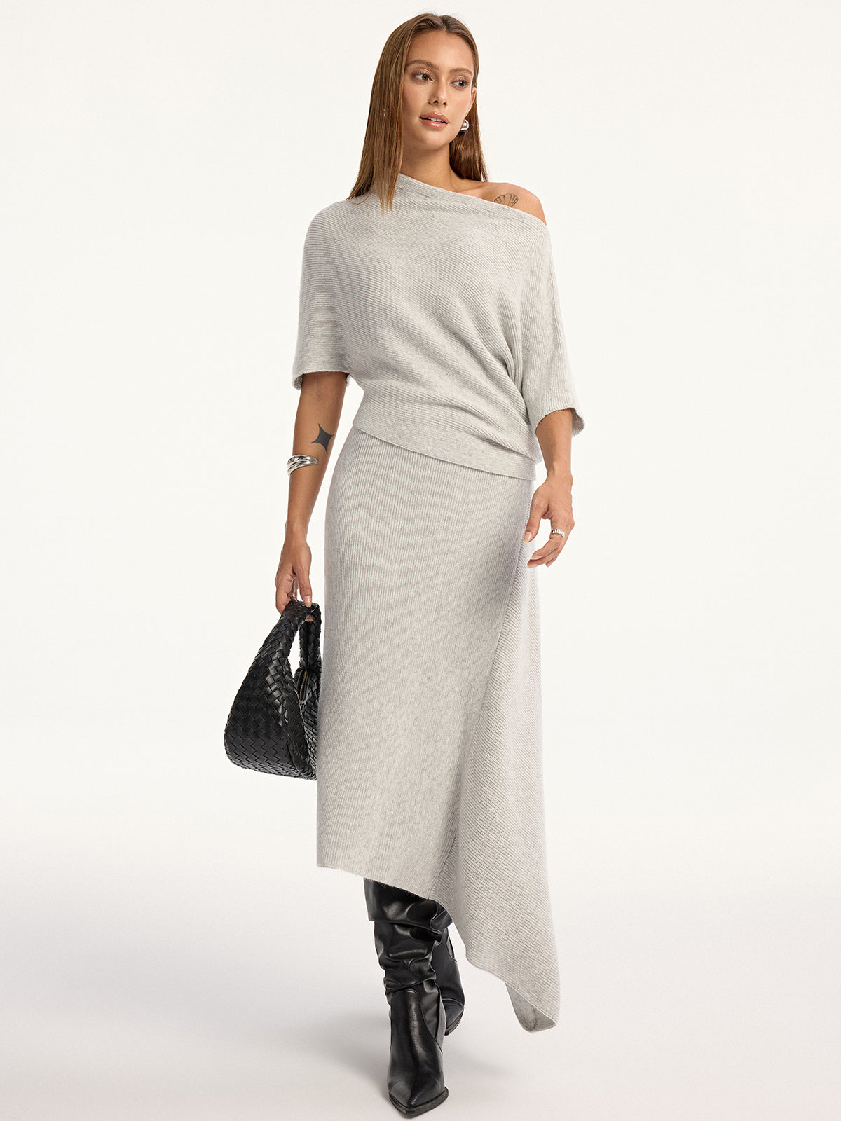 Asymmetrischer Midirock aus Wollgemisch