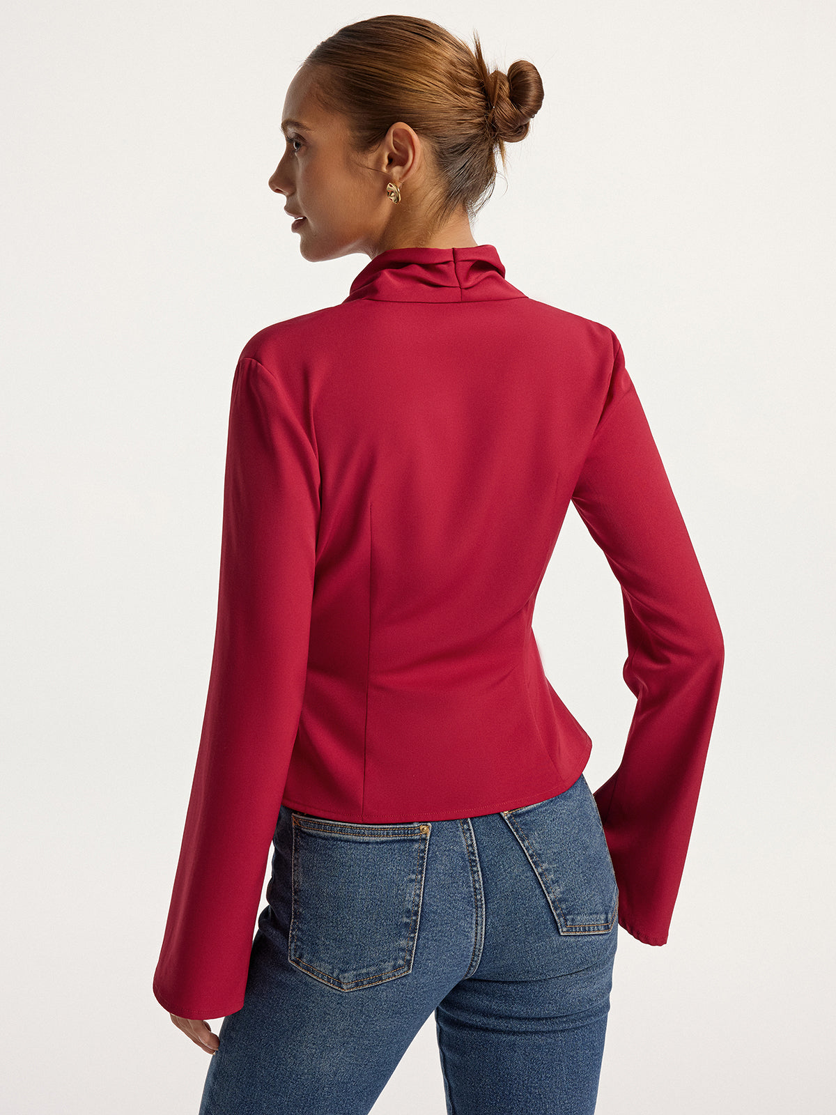 Asymmetric Metal Detail V-Neck Blouse