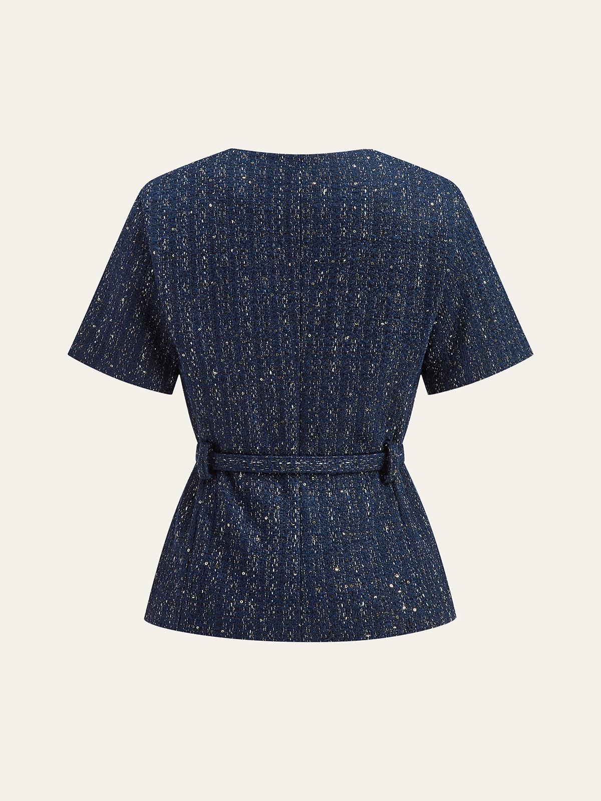 Tweed Short-Sleeved Blazer with Belt