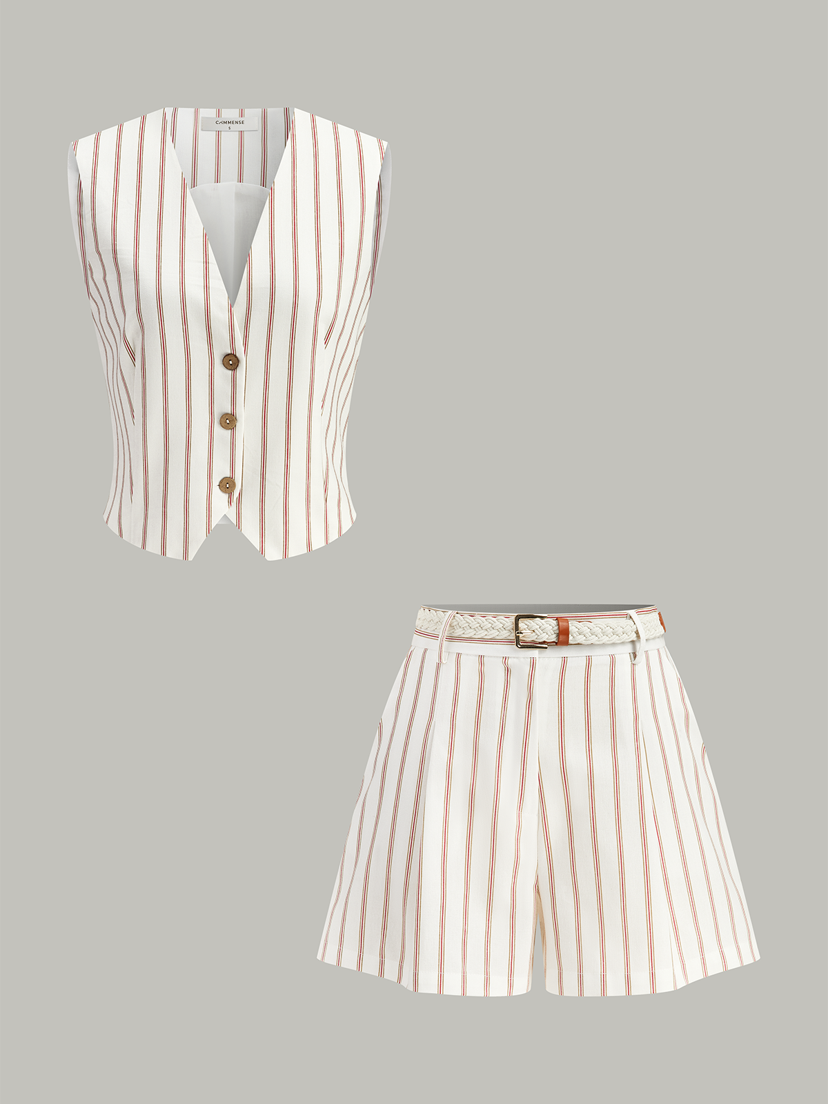 Belted Striped Shorts Set