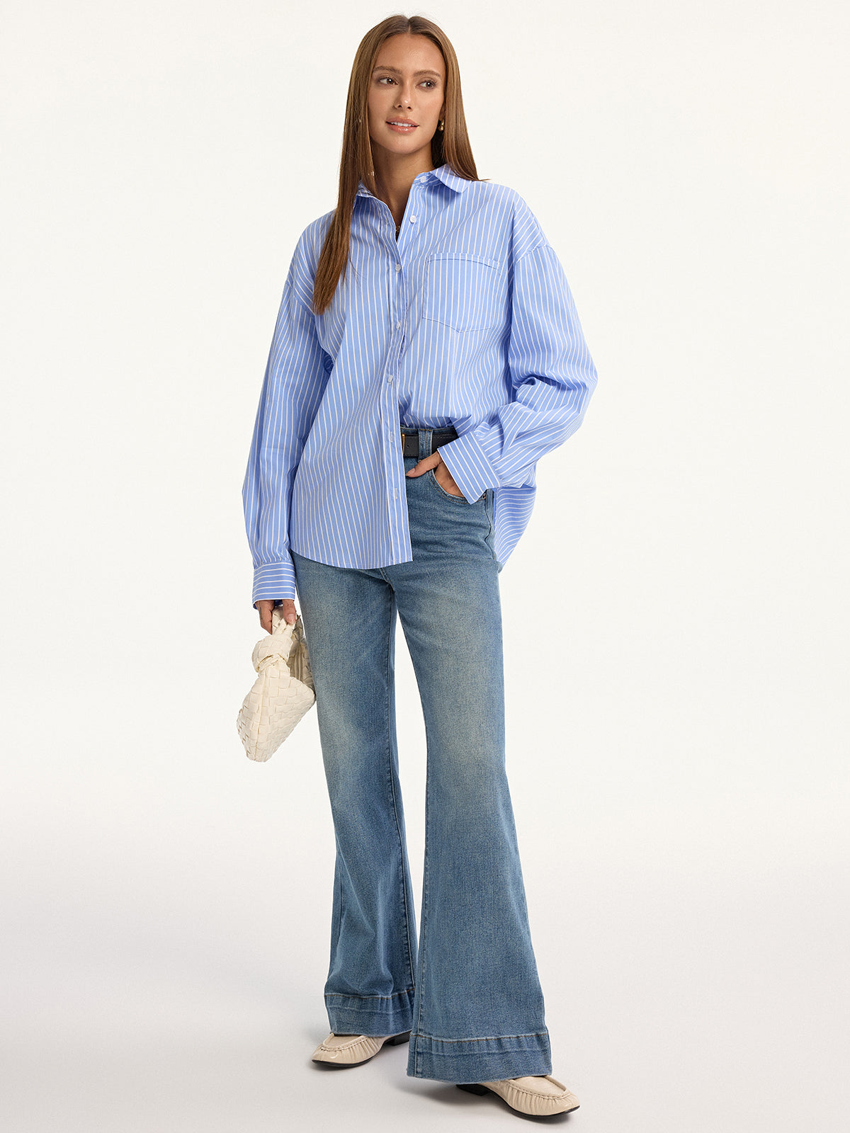 Chemise boutonnée à rayures en mélange de coton