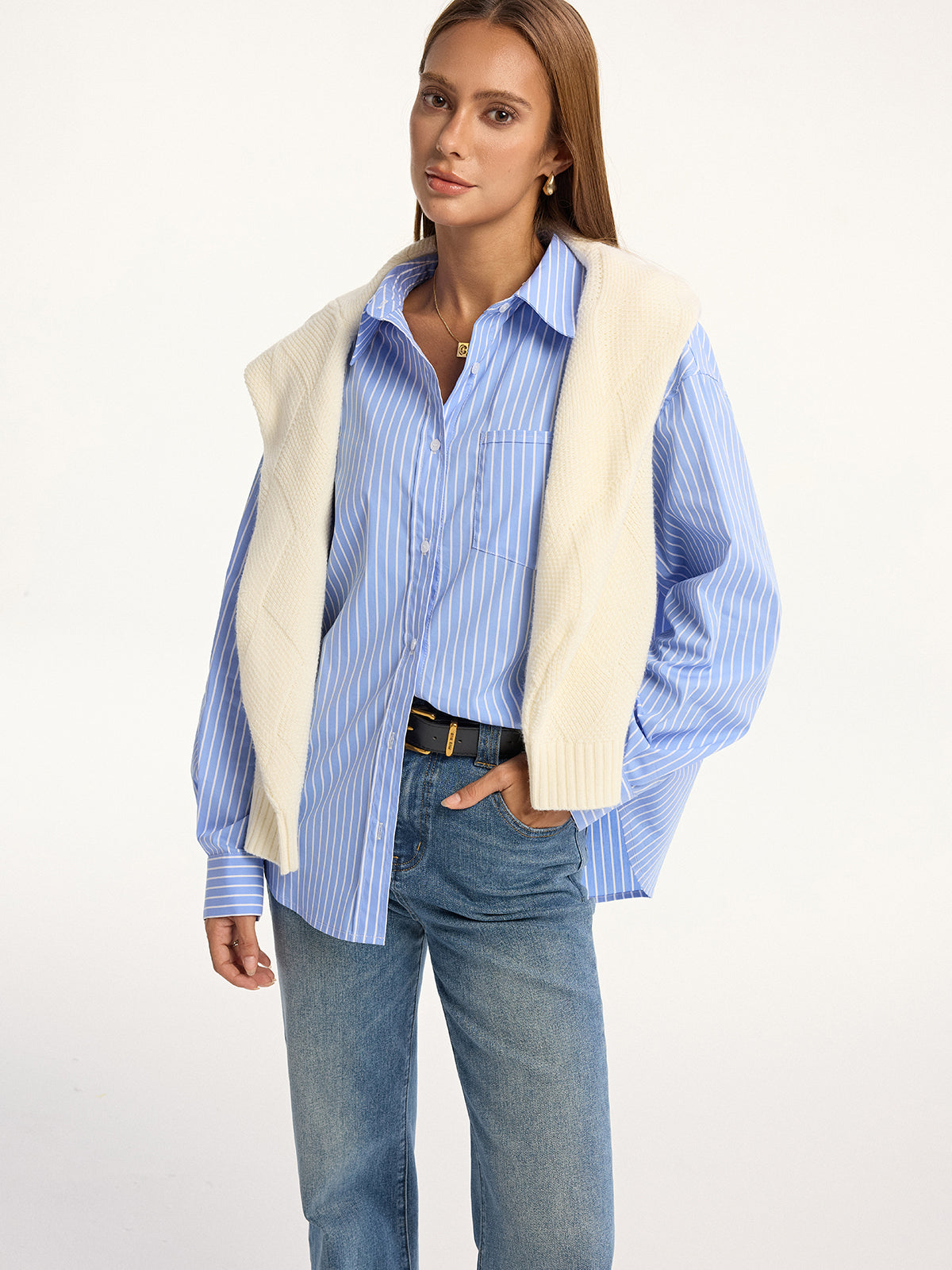 Chemise boutonnée à rayures en mélange de coton
