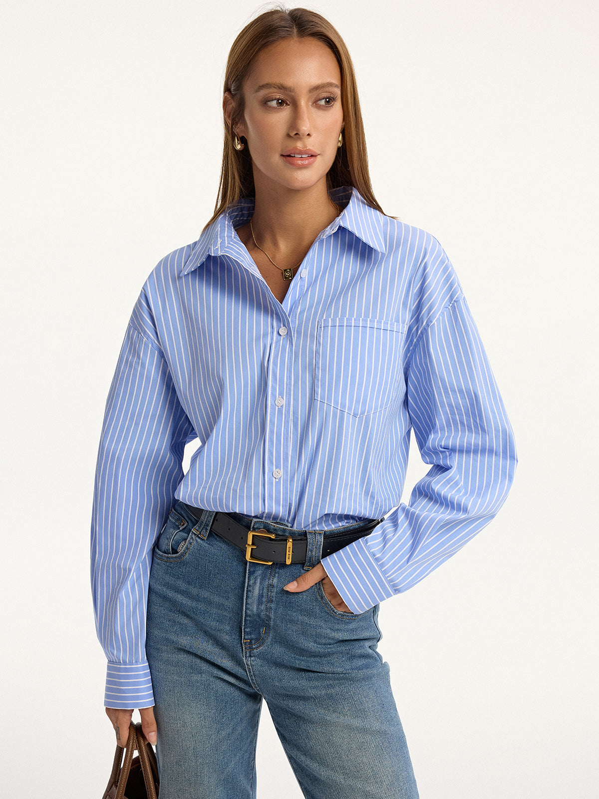 Chemise boutonnée à rayures en mélange de coton