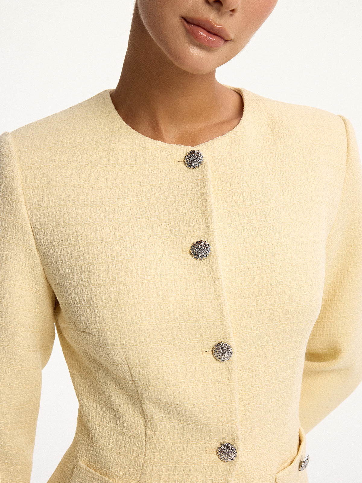 Metal Button Tweed Top and Shorts Set