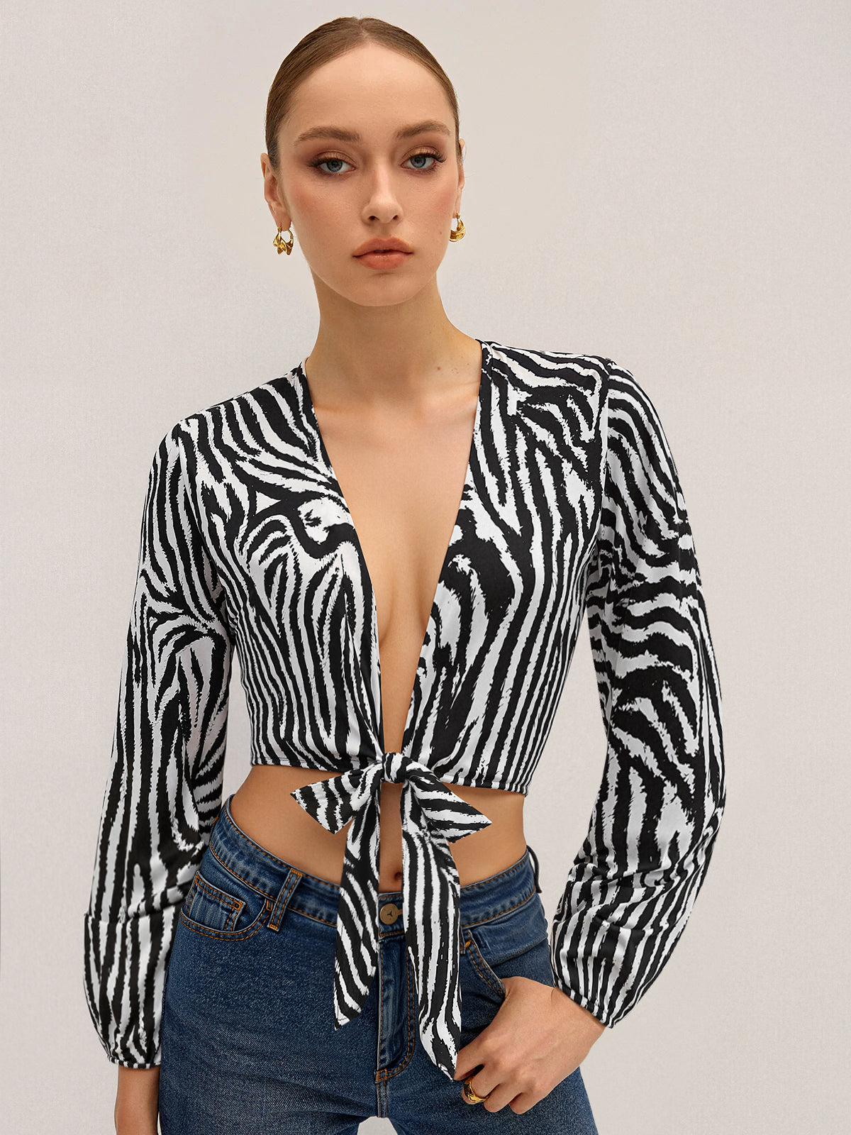 Zebra-Print-Oberteil mit Bindedetail vorne