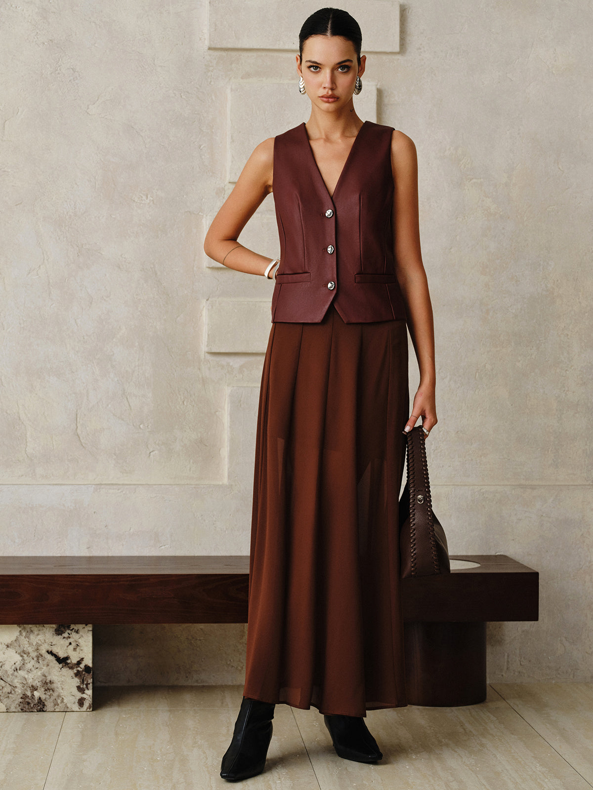 Faux Leather Metal Button Vest