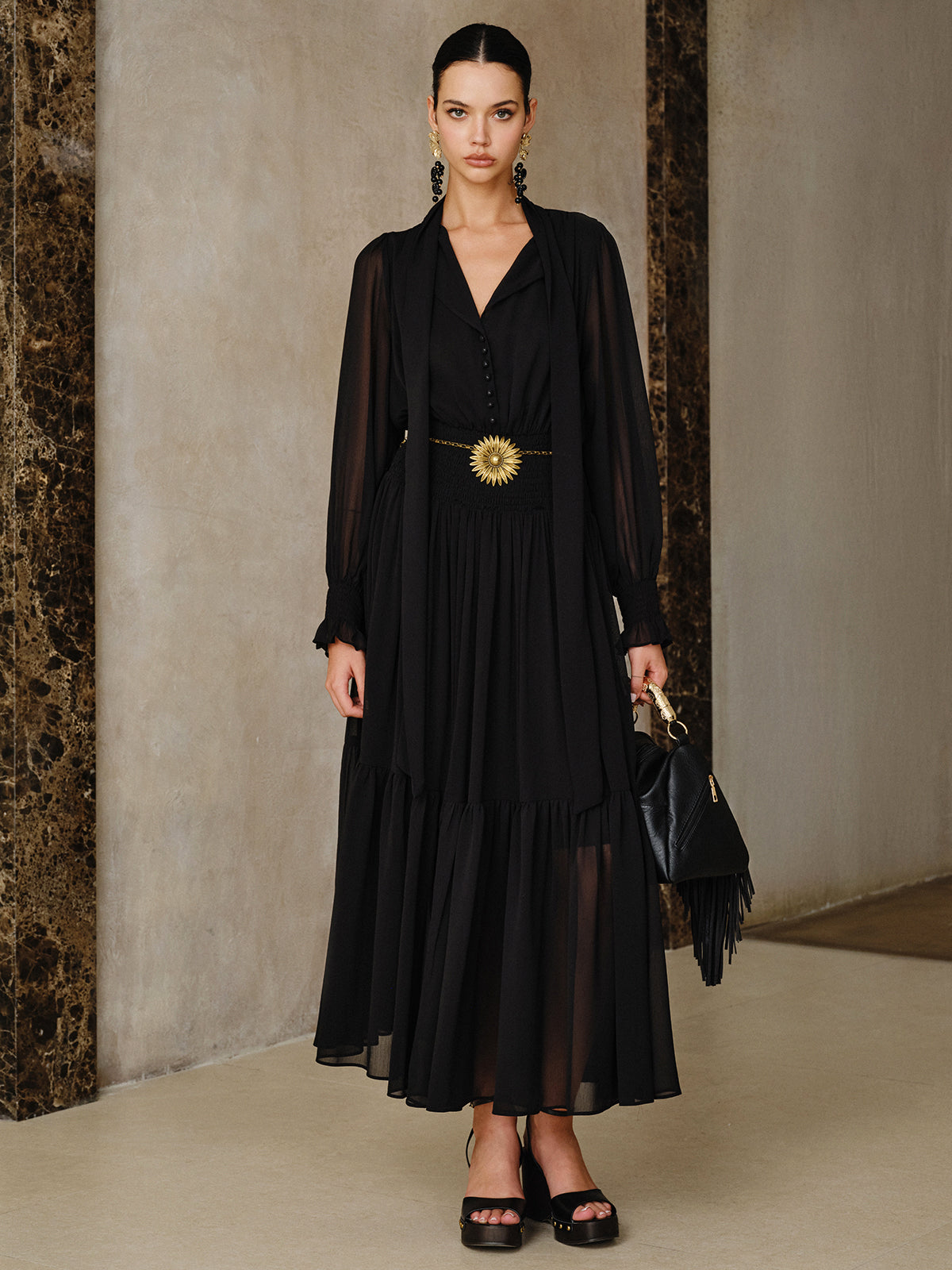 Chiffon Maxi Dress with Scarf