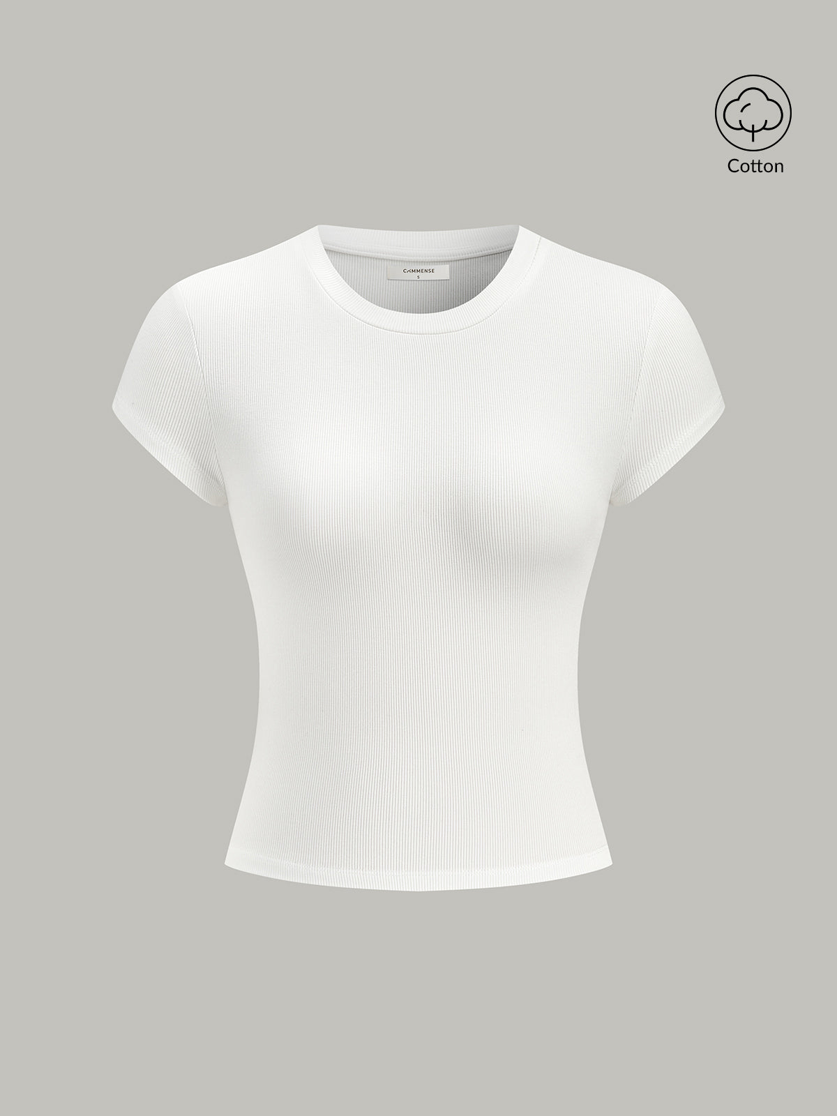 Geripptes Kurzarm-Top mit Rundhalsausschnitt aus Baumwollmischgewebe