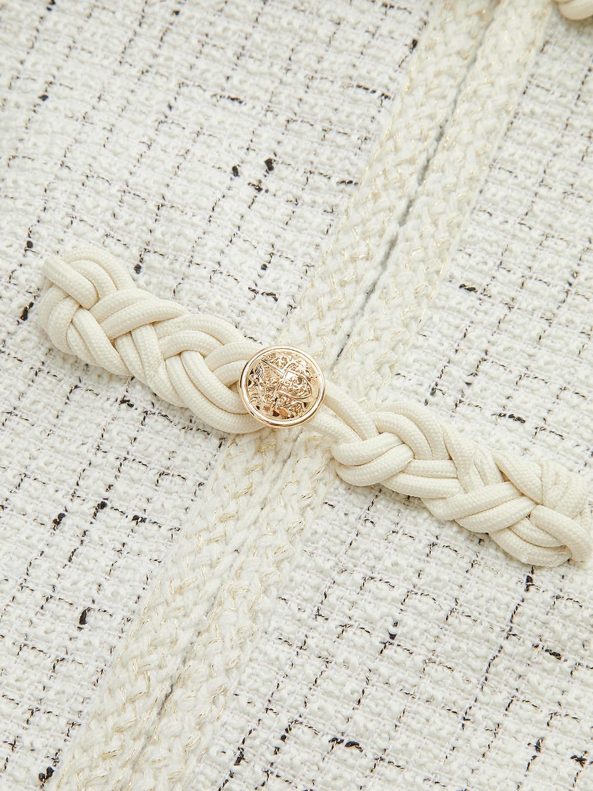 Metal Detail Knot Button Tweed Jacket