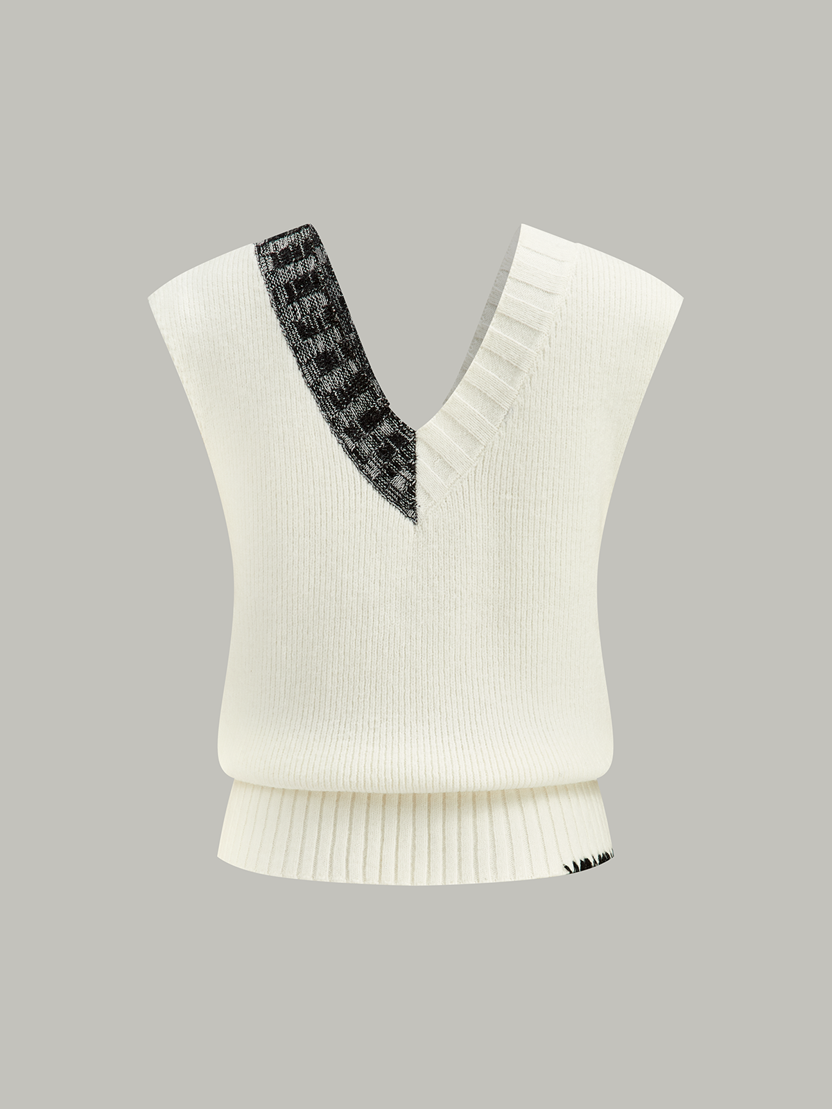 Two-Tone Reversible V-Neck Knit Vest
