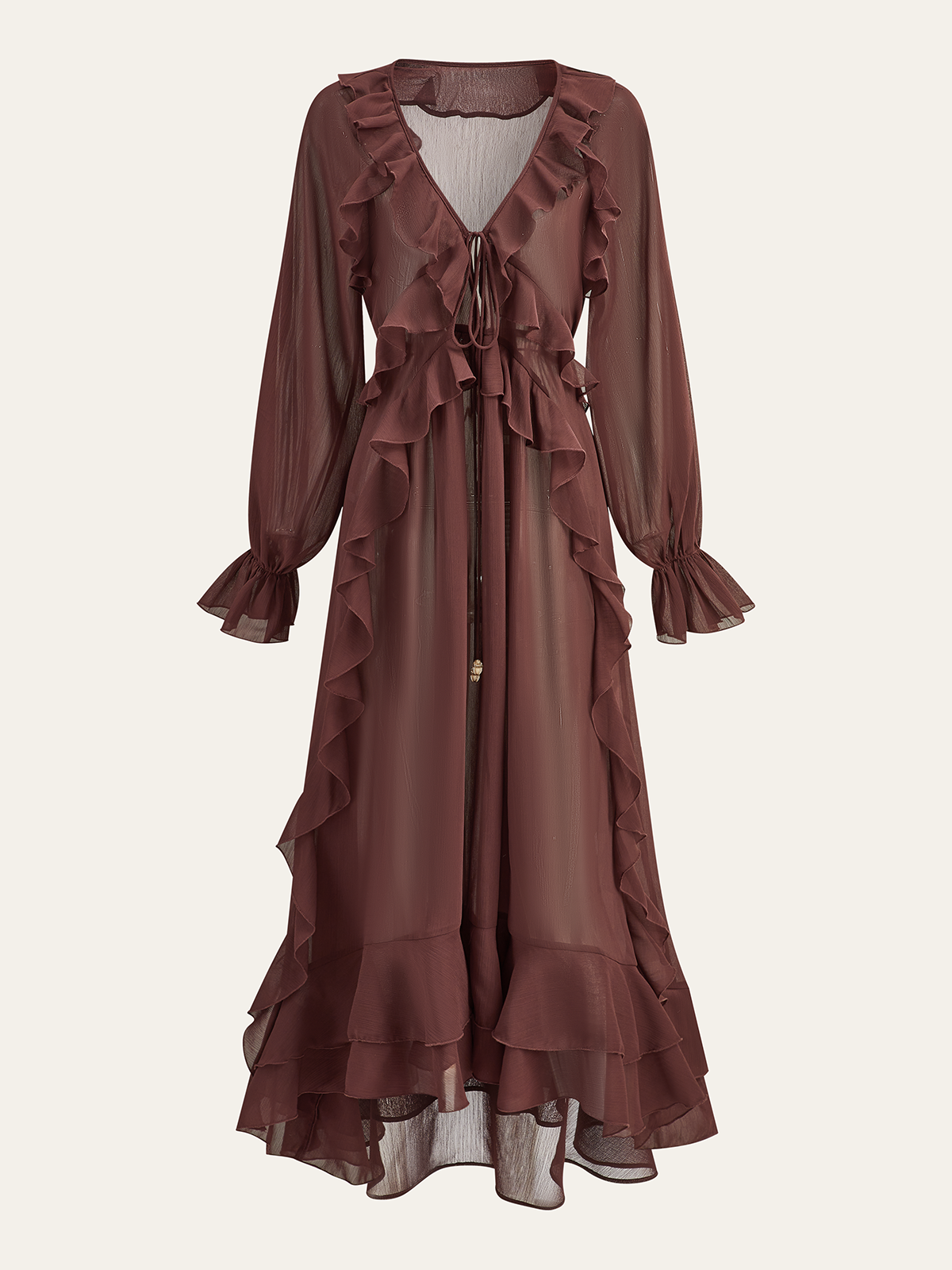 Ensemble robe longue en mousseline à volants avec doublure de robe à bretelles fines