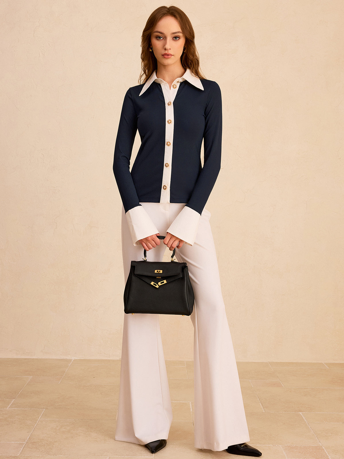 Chemise boutonnée color block