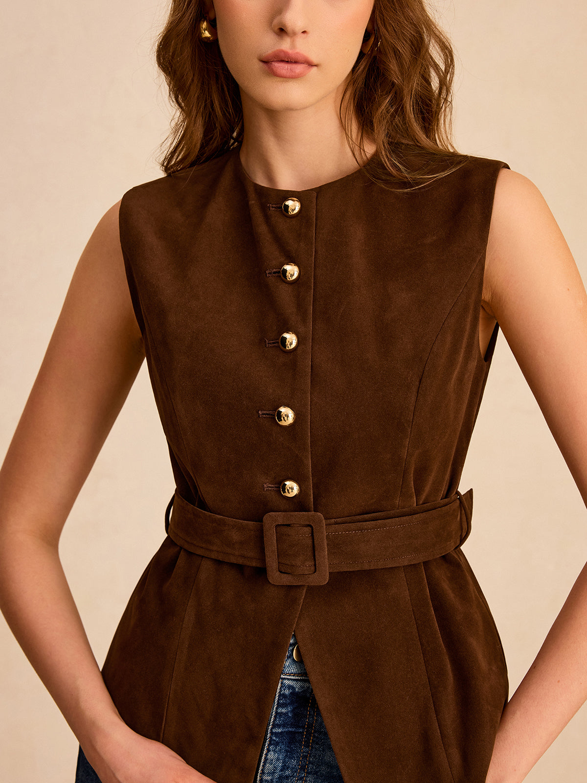 Gilet effet daim avec ceinture