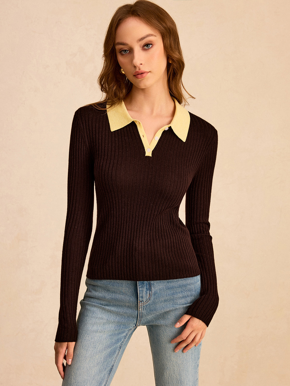 Polo-Strickpullover aus Wollmischung mit Kontrastkragen