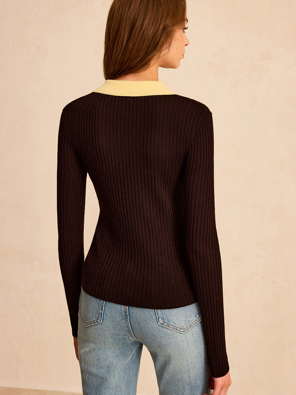Polo-Strickpullover aus Wollmischung mit Kontrastkragen