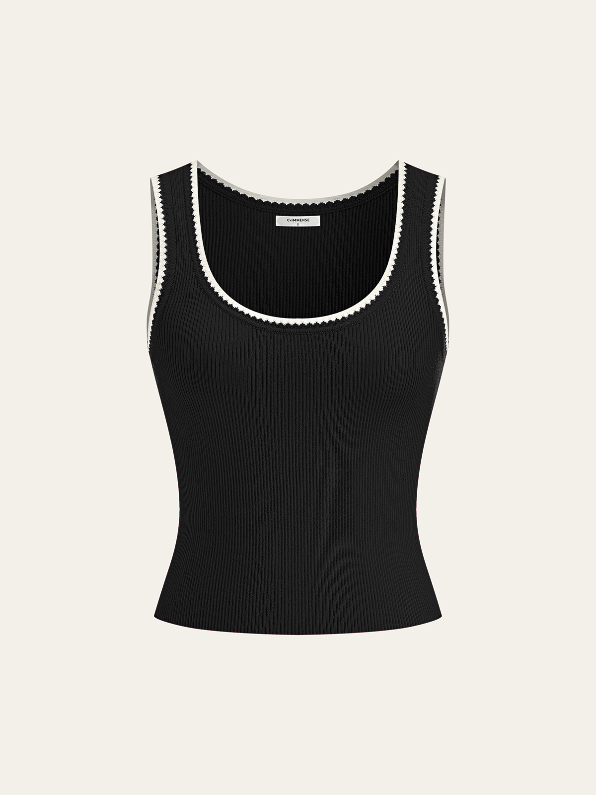 Contrast Scalloped Trim Ribbed Knit Tank Top