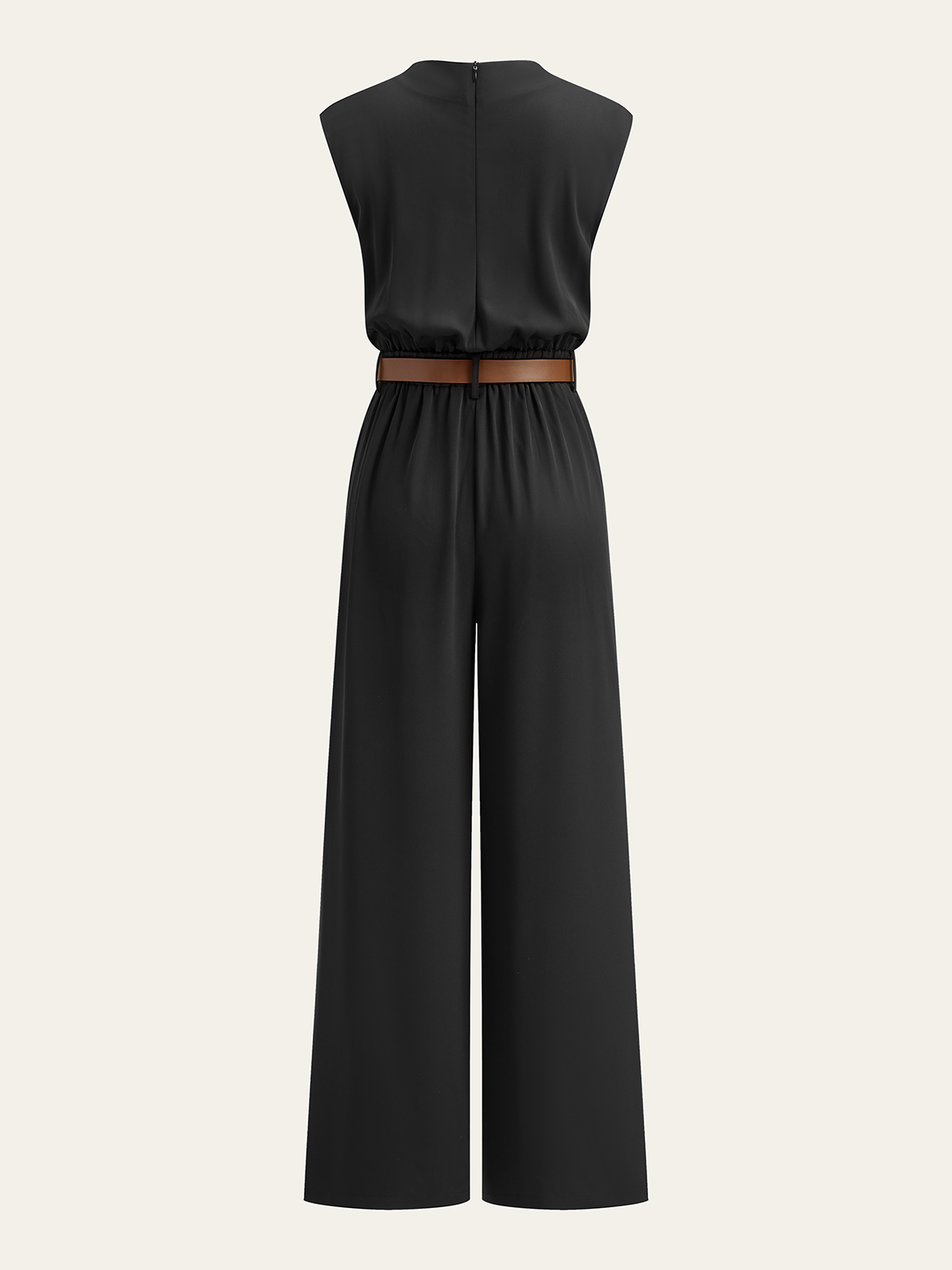 Belted Mock Neck Wide-Leg Jumpsuit