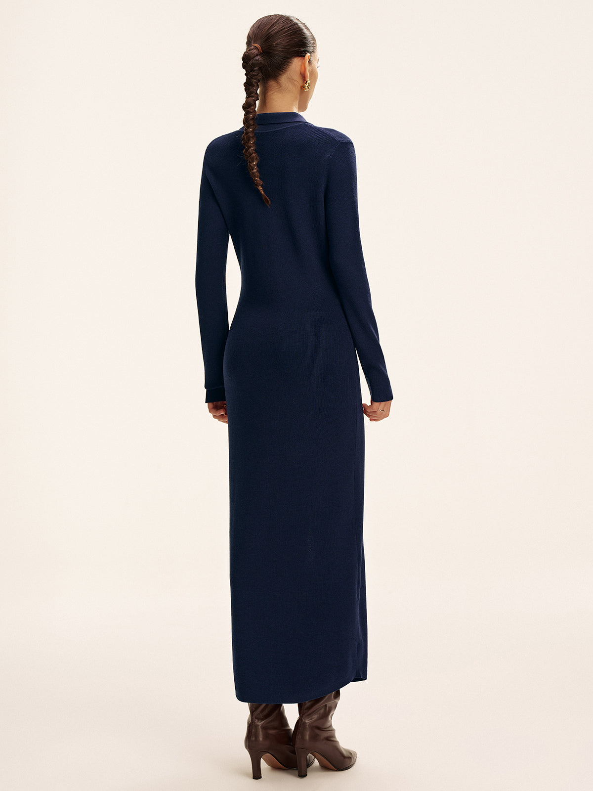 Robe longue en maille boutonnée à manches longues sans ceinture