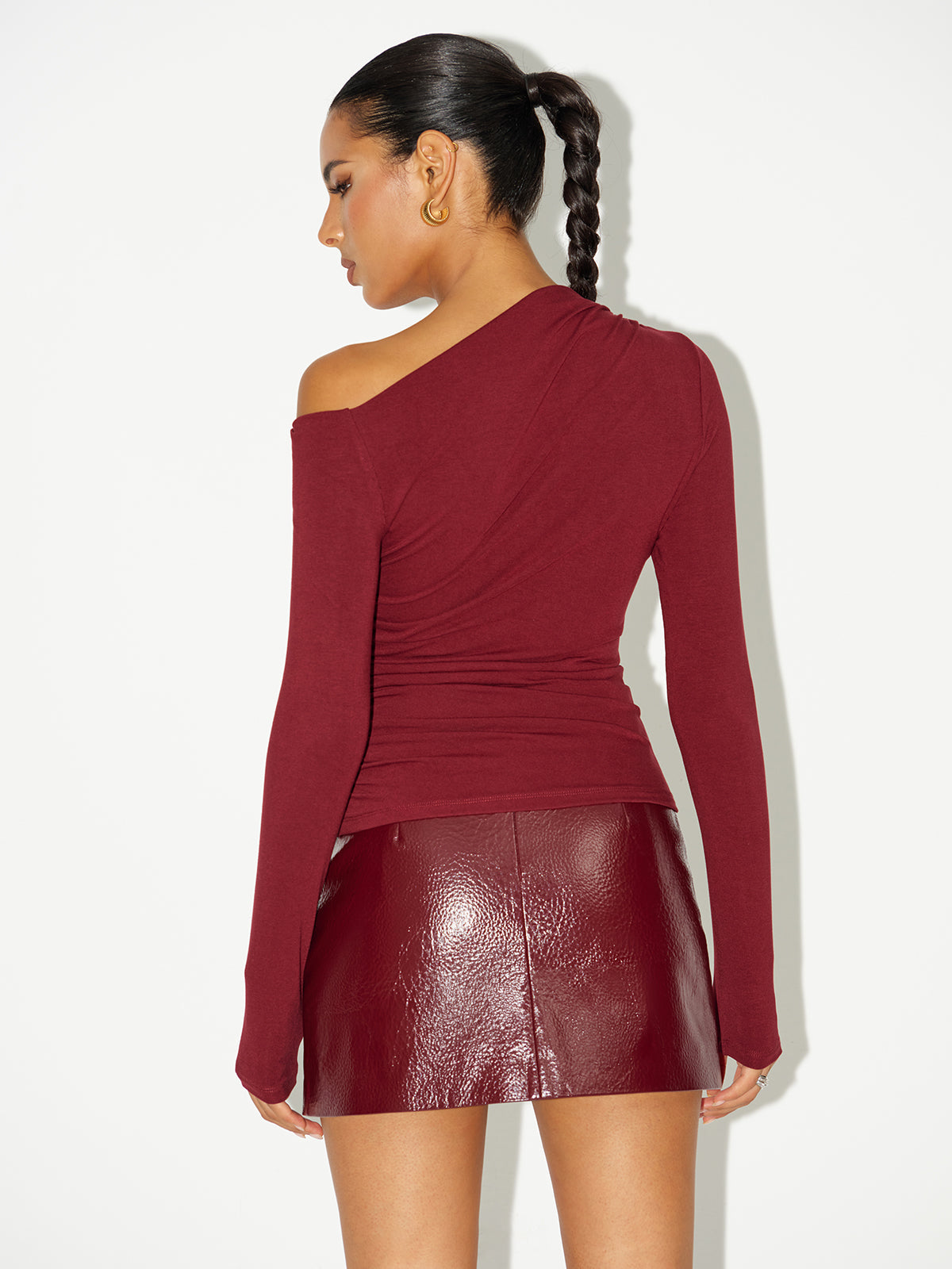 Ruched Asymmetric Off-Shoulder T-Shirt