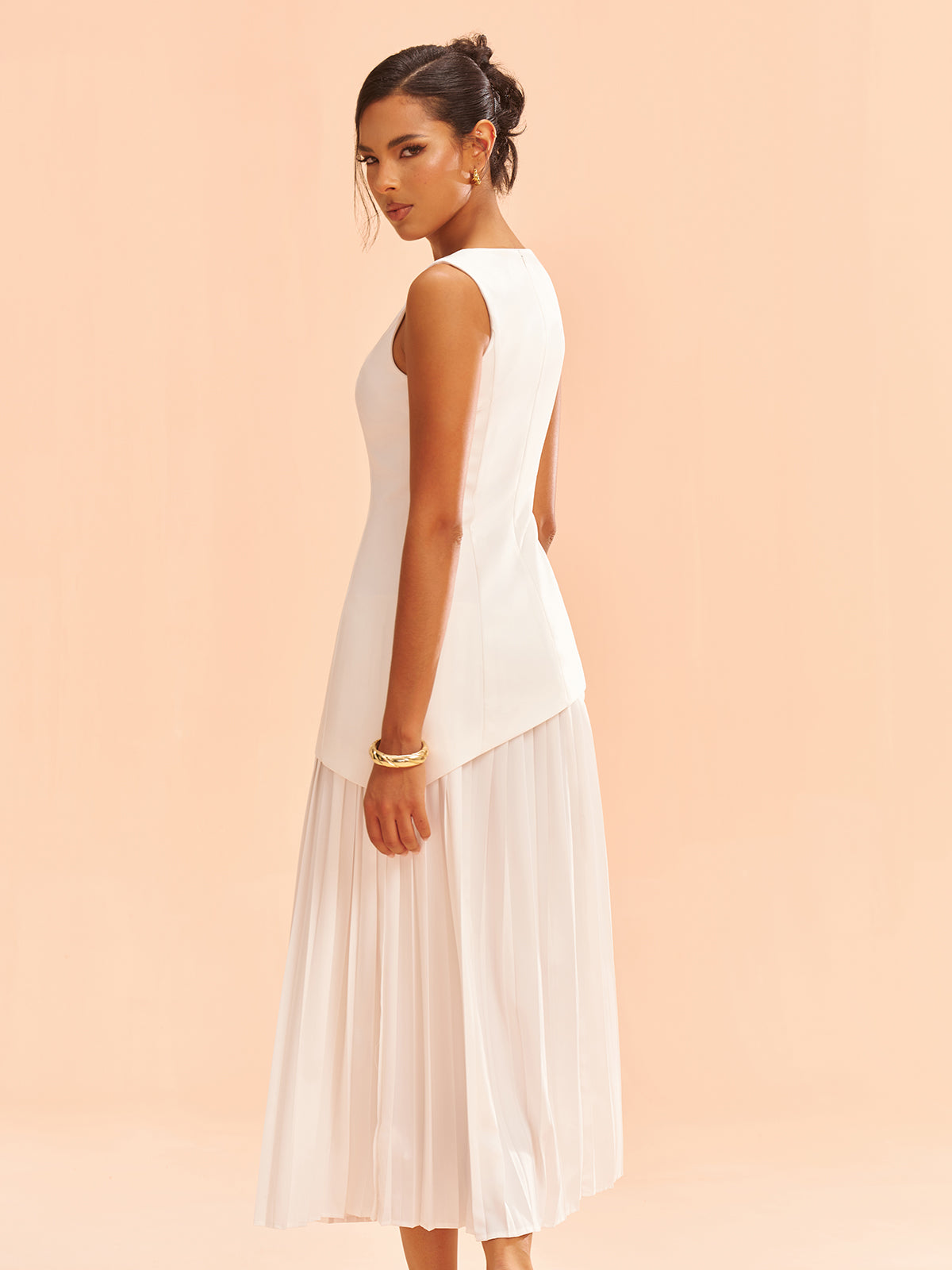 Sleeveless Asymmetric Pleated Midi Dress