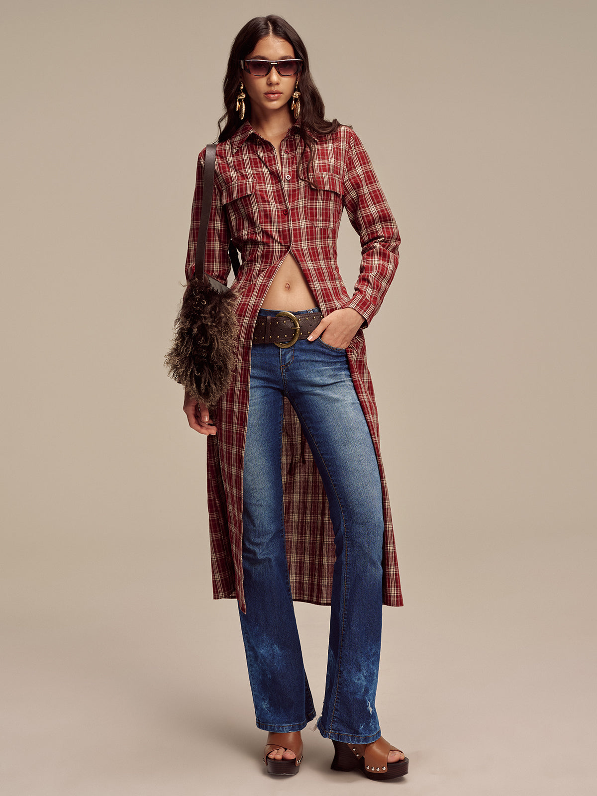 Robe chemise boutonnée à carreaux