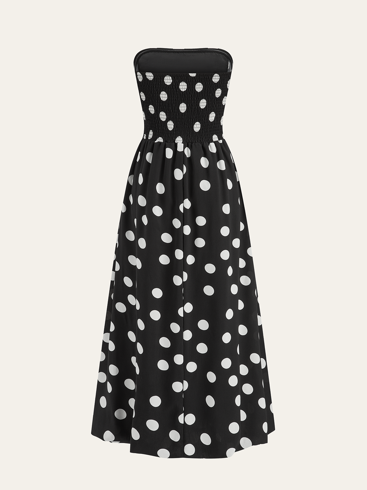 Strapless Polka Dot Ruched Maxi Dress