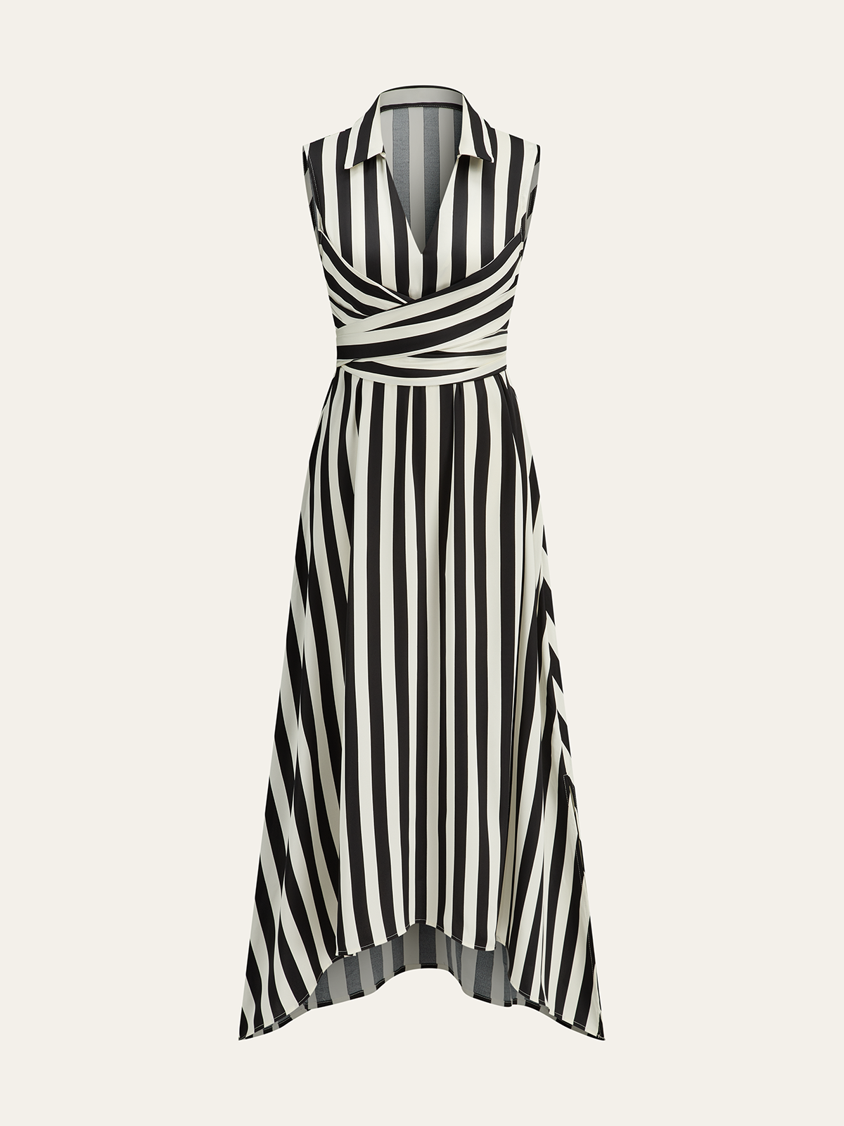 Robe longue sans manches rayée à col