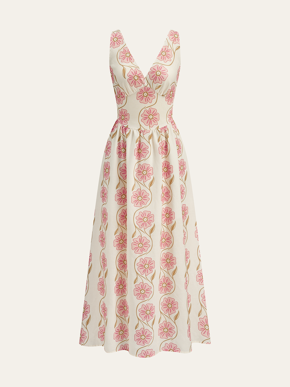 Robe longue dos nu à imprimé floral et col en V