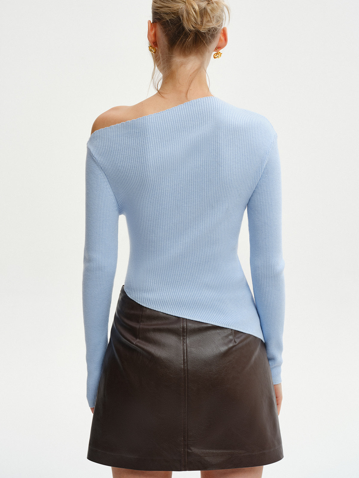 Wool-Blend Asymmetric Hem Knit Top