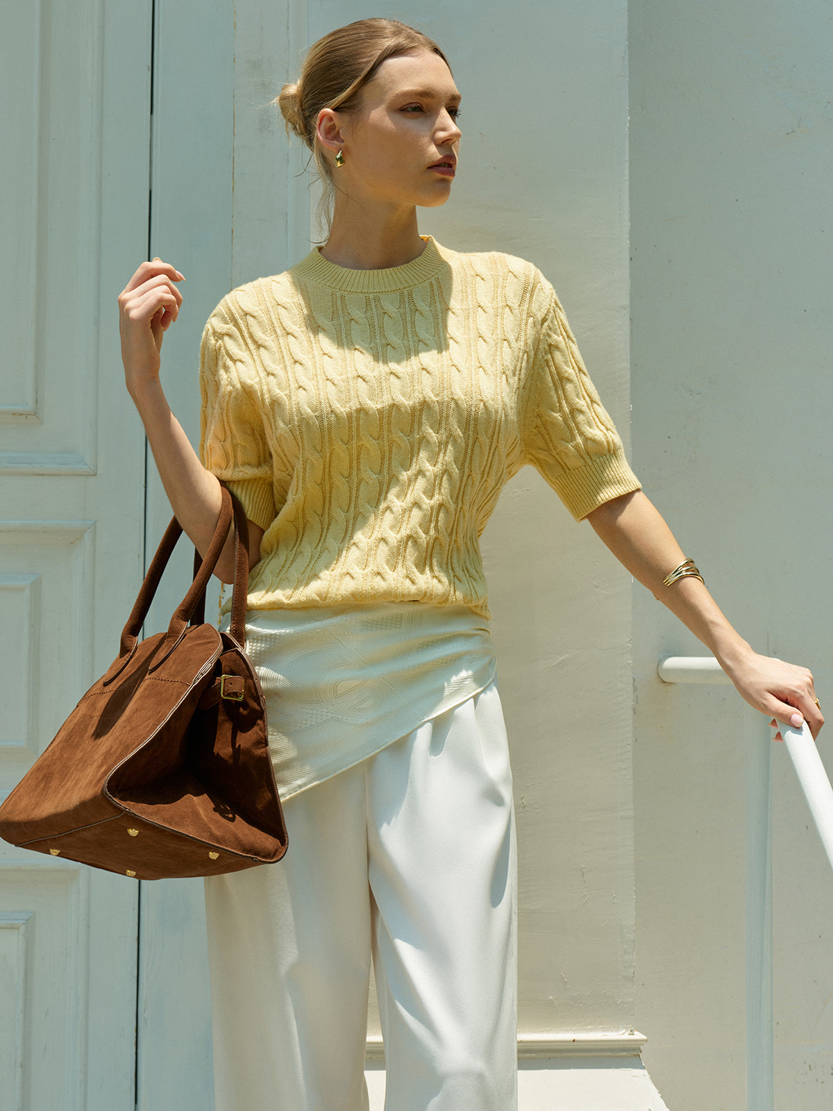 Cable Knit Short Sleeve Sweater