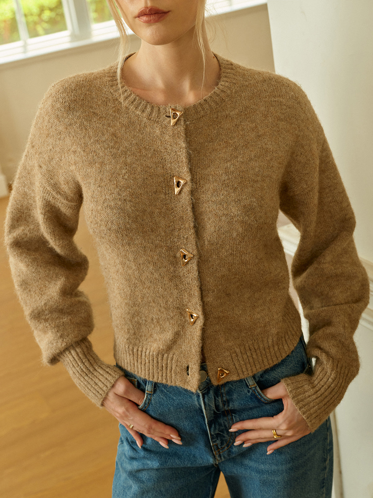 Triangle Button Wool Blend Cardigan