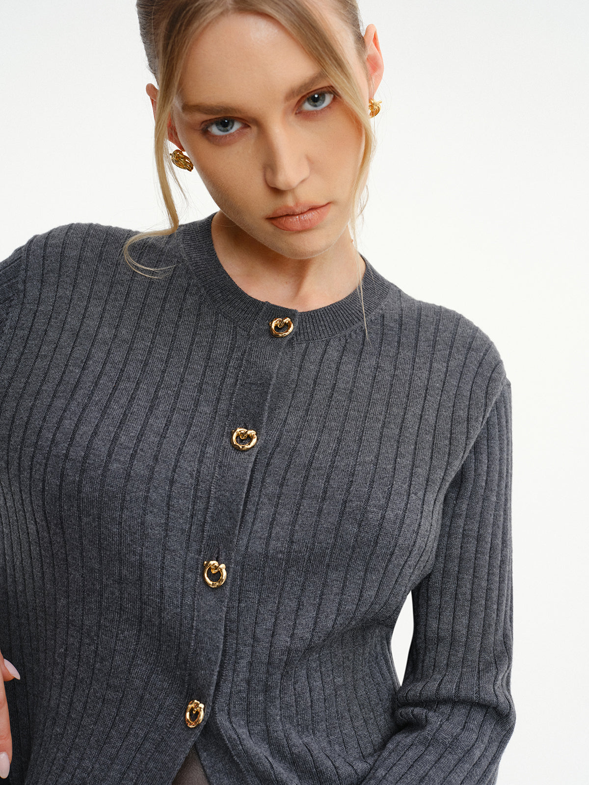 Gerippter Strickcardigan aus Wollmix