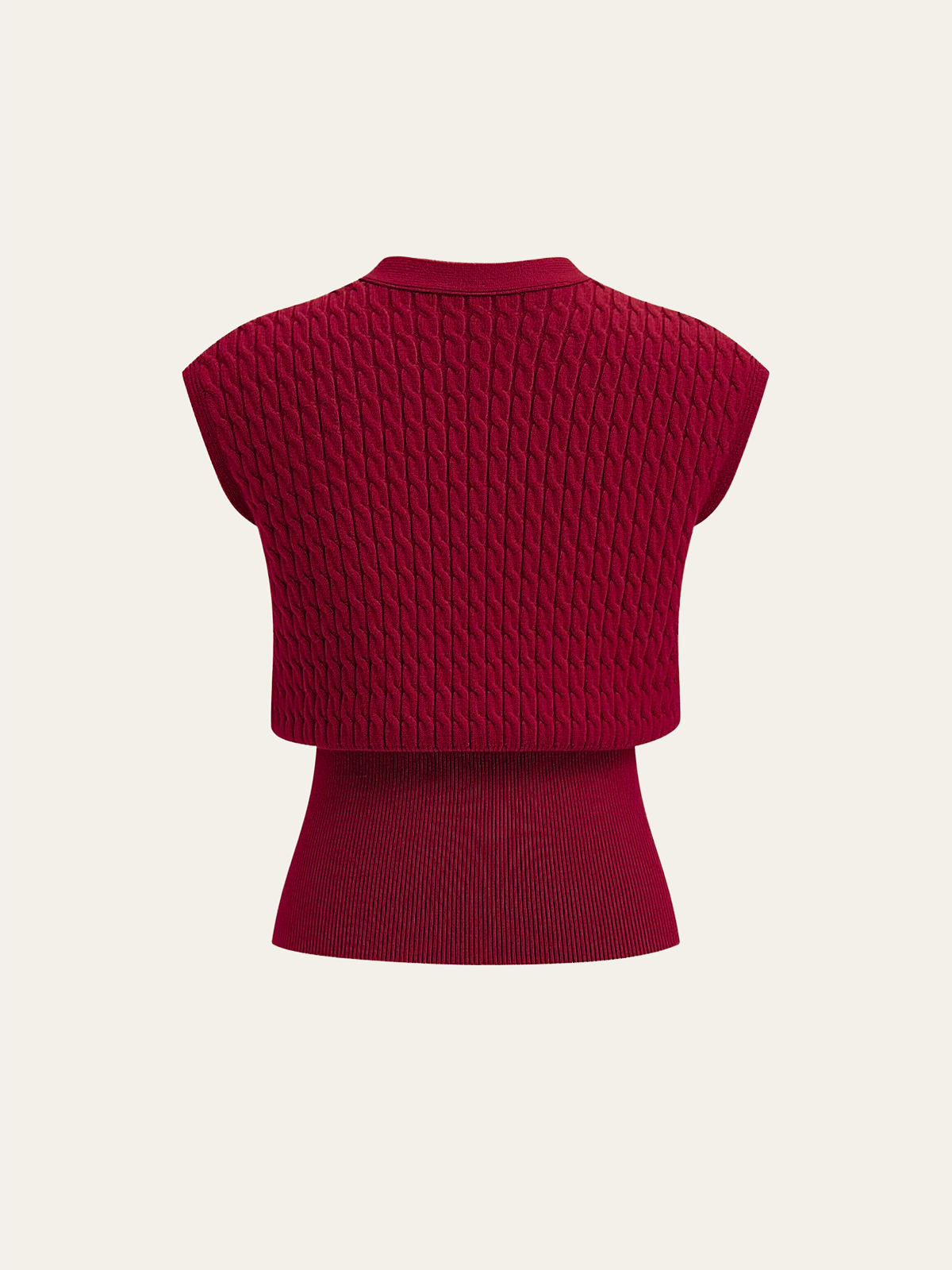 Metal Button Cable Knit Waist-Cinching Vest