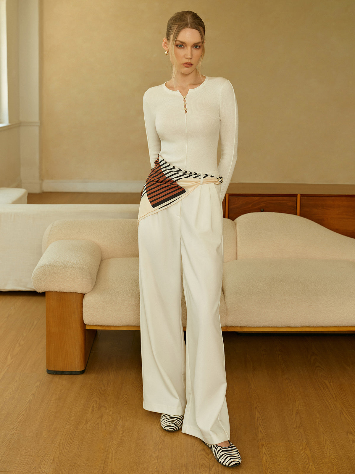 Pull en laine mélangée à col boutonné