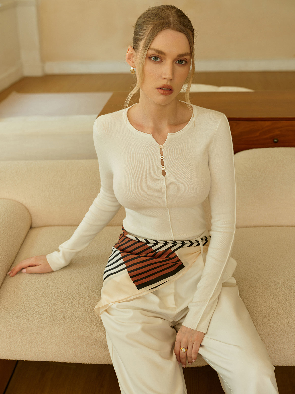 Pull en laine mélangée à col boutonné