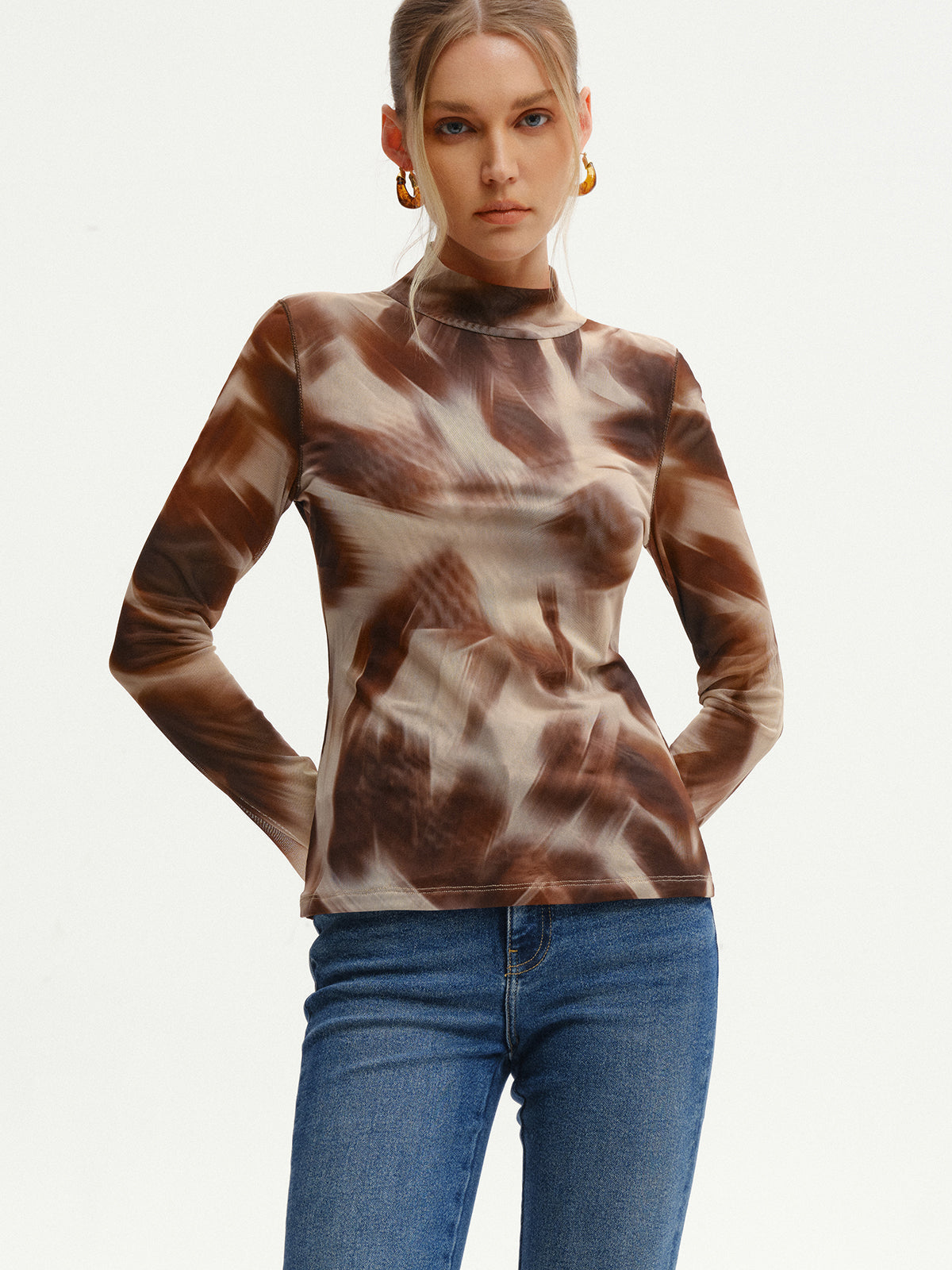 T-shirt à manches longues en maille imprimé abstrait