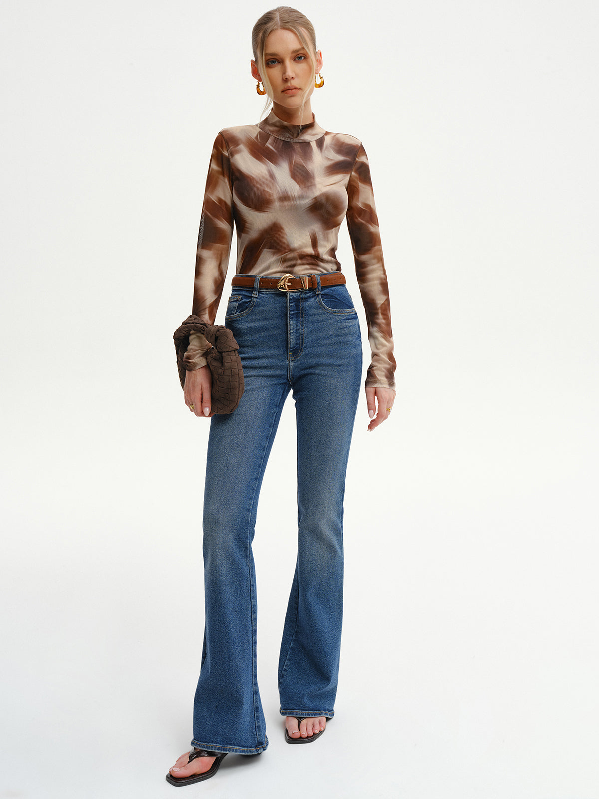 Abstract Print Mesh Long Sleeve T-Shirt