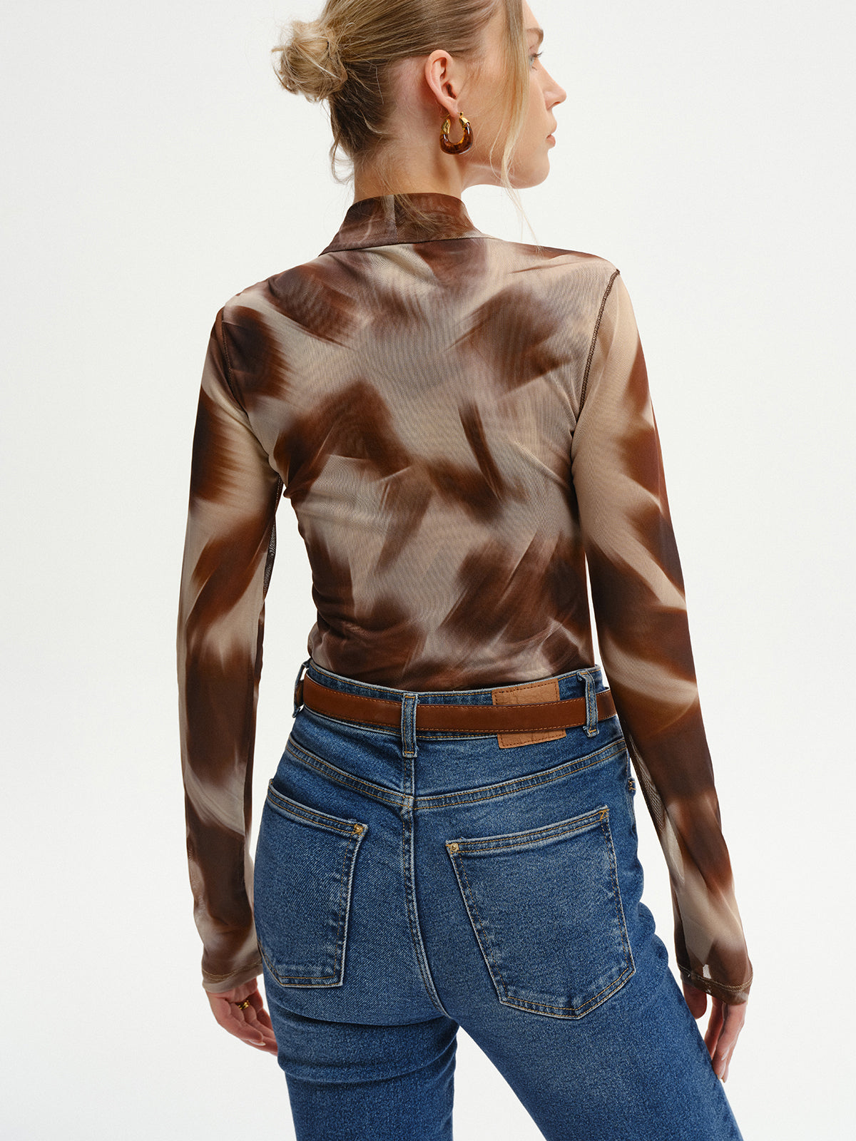 T-shirt à manches longues en maille imprimé abstrait