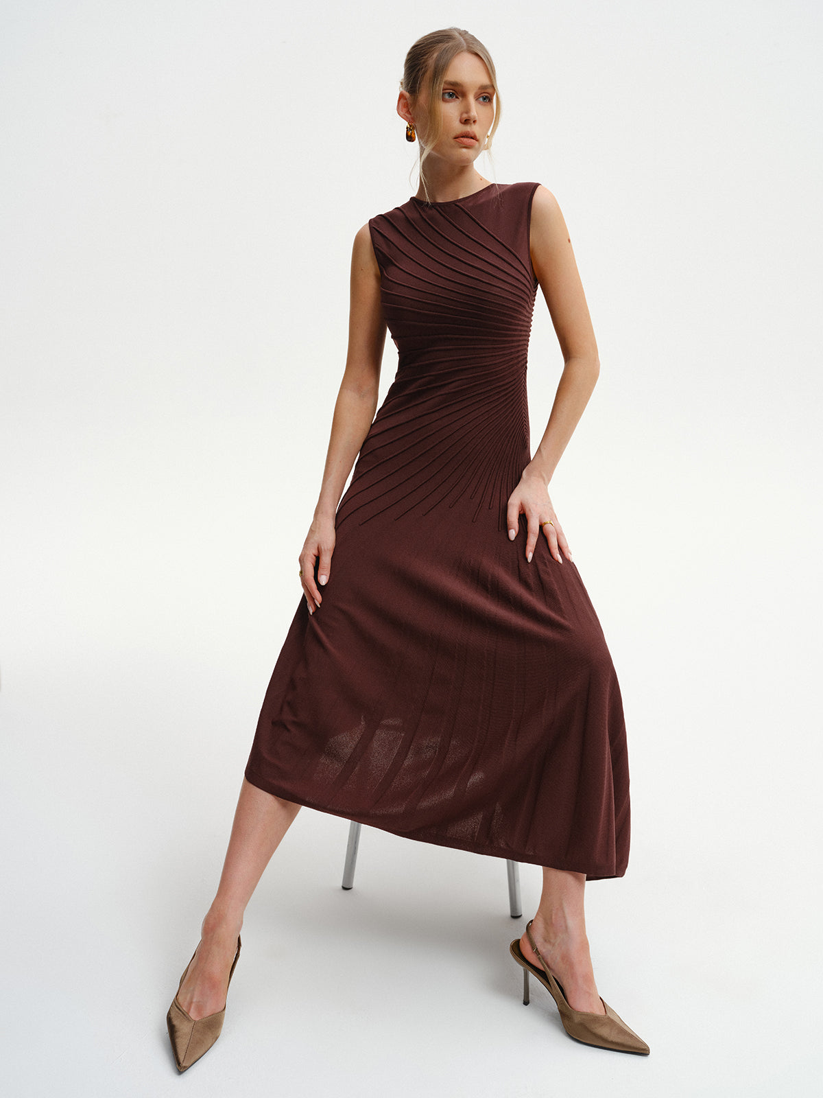 Sleeveless Asymmetric Midi Sweater Dress