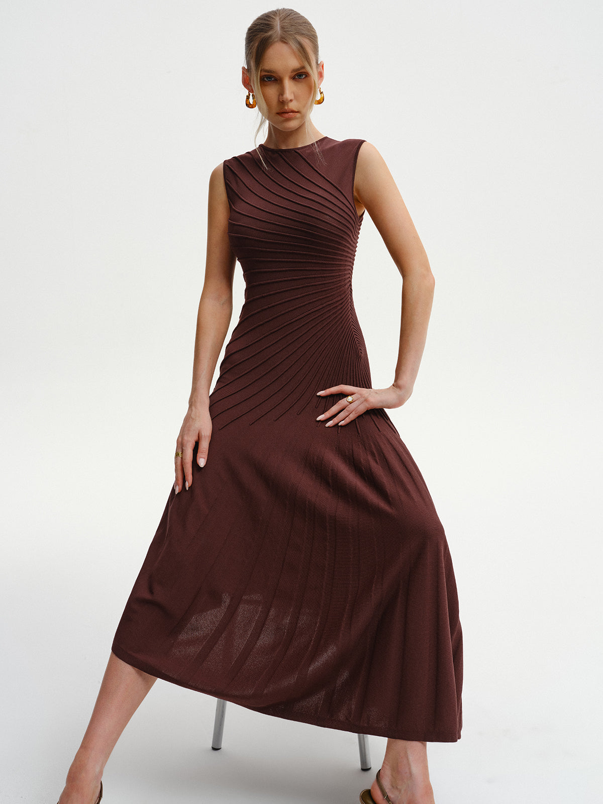 Sleeveless Asymmetric Midi Sweater Dress