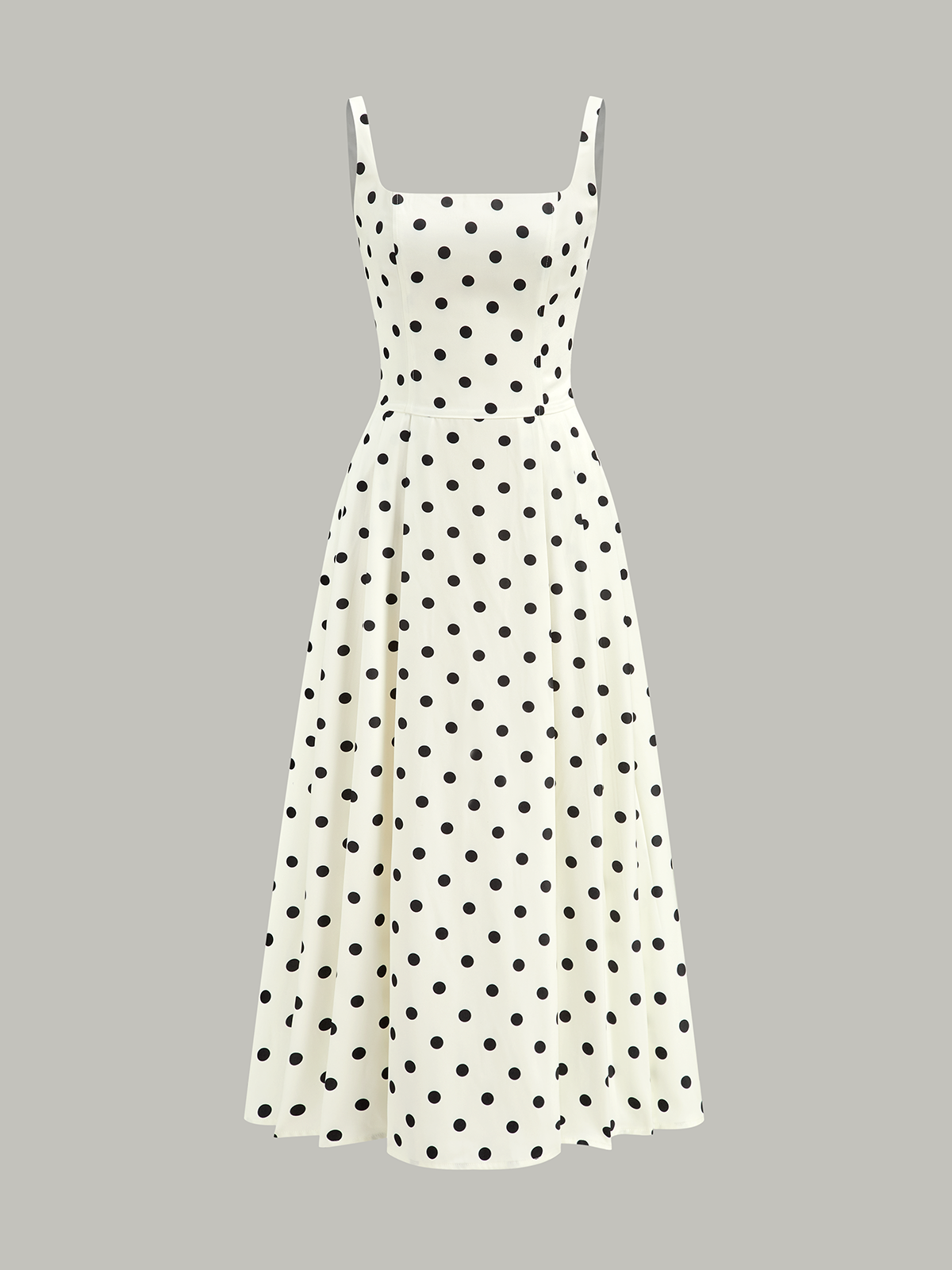 Robe longue à col carré et à pois